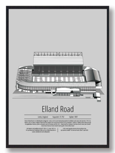 Fodbold plakat med Leeds United stadion. Denne fodbold plakat med Leeds United er i flot stilren grå baggrund