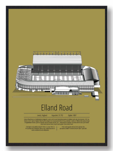 Fodbold plakat med Leeds United stadion. Denne fodbold plakat med Leeds United er i flot stilren gul baggrund