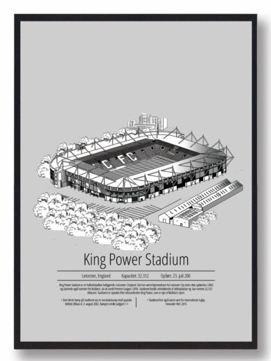 Fodbold plakat med Leicester stadion. Denne fodbold plakat med Leicester er i flot stilren grå baggrund