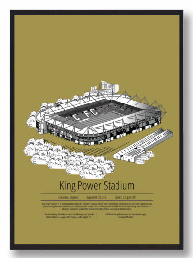 Fodbold plakat med Leicester stadion. Denne fodbold plakat med Leicester er i flot stilren gul baggrund