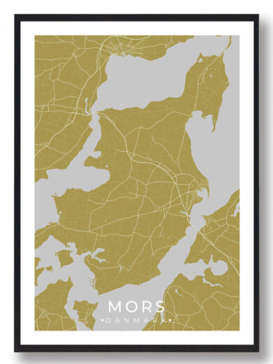 Mors byplakat i stilrent design. Denne Mors byplakat er med gul baggrund og viser Mors fra sin smukkeste side