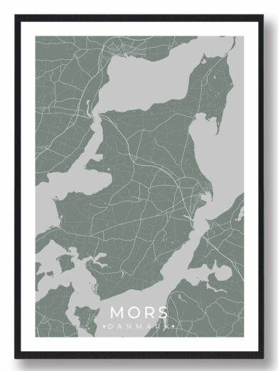 Mors byplakat i stilrent design. Denne Mors byplakat er med grøn baggrund og viser Mors fra sin smukkeste side