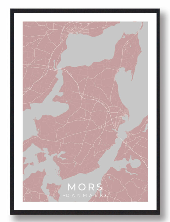 Mors byplakat i stilrent design. Denne Mors byplakat er med rosa baggrund og viser Mors fra sin smukkeste side