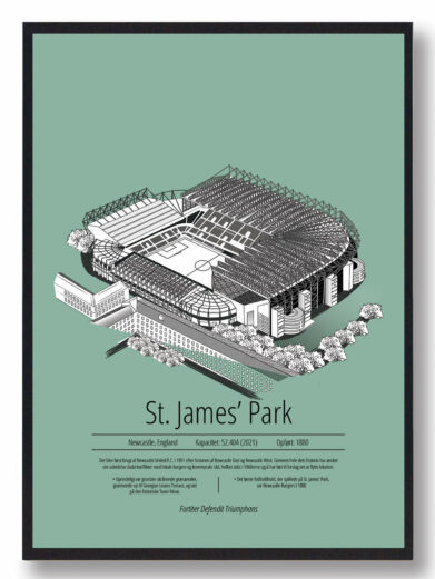Fodbold plakat med Newcastle United stadion. Denne fodbold plakat med Newcastle United er i flot stilren grøn baggrund