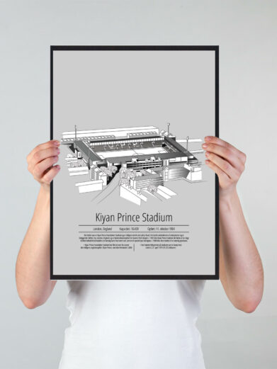 Fodbold plakat med Queens Park Rangers stadion. Denne fodbold plakat med Queens Park Rangers er i flot stilren grå baggrund