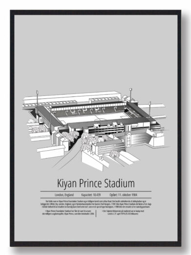Fodbold plakat med Queens Park Rangers stadion. Denne fodbold plakat med Queens Park Rangers er i flot stilren grå baggrund