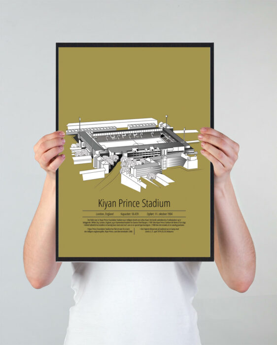 Fodbold plakat med Queens Park Rangers stadion. Denne fodbold plakat med Queens Park Rangers er i flot stilren gul baggrund