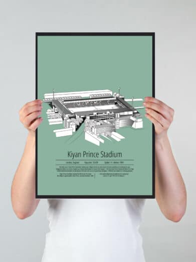 Fodbold plakat med Queens Park Rangers stadion. Denne fodbold plakat med Queens Park Rangers er i flot stilren grøn baggrund
