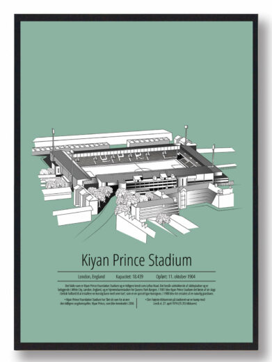 Fodbold plakat med Queens Park Rangers stadion. Denne fodbold plakat med Queens Park Rangers er i flot stilren grøn baggrund