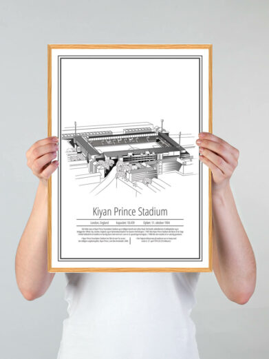 Queens Park Rangers Loftus Road plakat. Detaljeret illustration i grøn ramme, perfekt for fodboldfans. Stadion design.