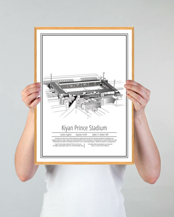 Queens Park Rangers fodbold plakat med hvid baggrund. Denne plakat med Queens Park Rangers viser det flotte stadion