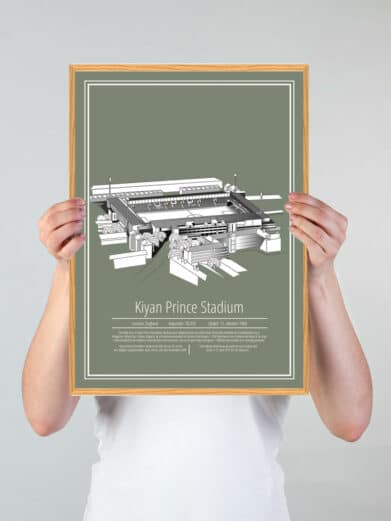 Grøn Queens Park Rangers Loftus Road plakat. Detaljeret stadionillustration i mintgrøn. Ideel til fodboldfans. Køb nu!
