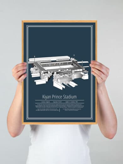 Grøn Queens Park Rangers Loftus Road plakat. Detaljeret fodboldstadionillustration i minimalistisk stil. Perfekt for QPR fans.