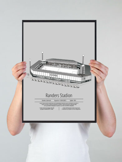 Fodbold plakat med Randers stadion. Denne fodbold plakat med Randers er i flot stilren grå baggrund