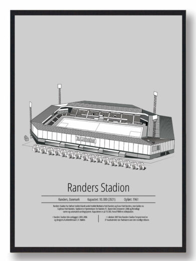 Fodbold plakat med Randers stadion. Denne fodbold plakat med Randers er i flot stilren grå baggrund