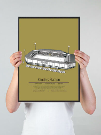 Fodbold plakat med Randers stadion. Denne fodbold plakat med Randers er i flot stilren gul baggrund