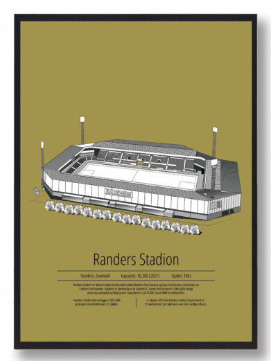 Fodbold plakat med Randers stadion. Denne fodbold plakat med Randers er i flot stilren gul baggrund