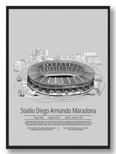 Fodbold plakat med Napoli stadion. Denne fodbold plakat med Napoli er i flot stilren grå baggrund