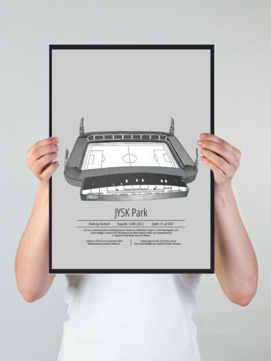 Fodbold plakat med Silkeborg stadion. Denne fodbold plakat med Silkeborg er i flot stilren grå baggrund