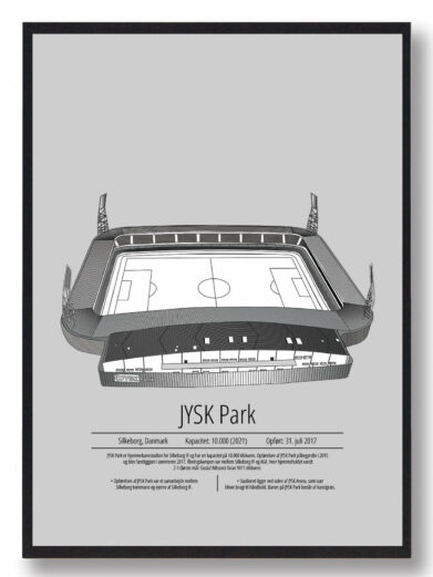 Fodbold plakat med Silkeborg stadion. Denne fodbold plakat med Silkeborg er i flot stilren grå baggrund