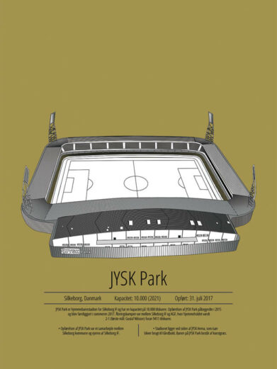 Fodbold plakat med Silkeborg stadion. Denne fodbold plakat med Silkeborg er i flot stilren gul baggrund