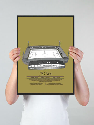 Fodbold plakat med Silkeborg stadion. Denne fodbold plakat med Silkeborg er i flot stilren gul baggrund