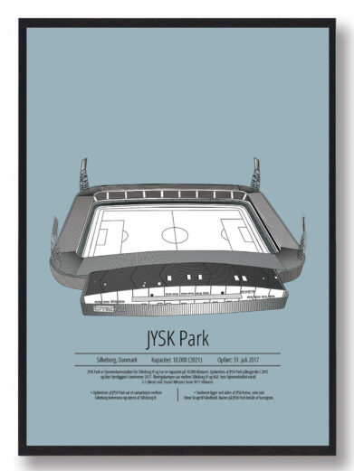 Fodbold plakat med Silkeborg stadion. Denne fodbold plakat med Silkeborg er i flot stilren lyseblå baggrund