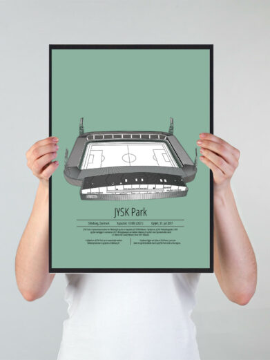 Fodbold plakat med Silkeborg stadion. Denne fodbold plakat med Silkeborg er i flot stilren grøn baggrund