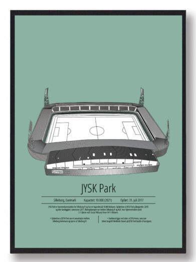 Fodbold plakat med Silkeborg stadion. Denne fodbold plakat med Silkeborg er i flot stilren grøn baggrund