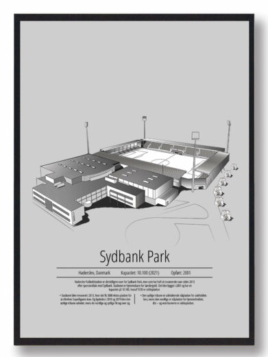 Fodbold plakat med Sønderjyske stadion. Denne fodbold plakat med Sønderjyske er i flot stilren grå baggrund