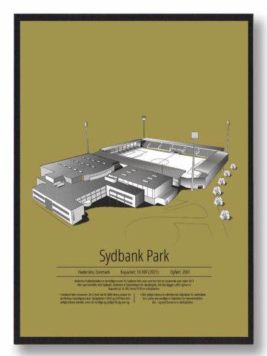 Fodbold plakat med Sønderjyske stadion. Denne fodbold plakat med Sønderjyske er i flot stilren gul baggrund