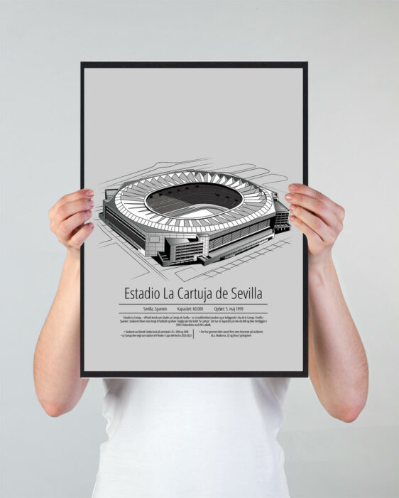 Fodbold plakat med Sevilla stadion. Denne fodbold plakat med Sevilla er i flot stilren grå baggrund