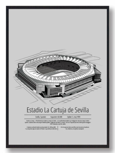 Fodbold plakat med Sevilla stadion. Denne fodbold plakat med Sevilla er i flot stilren grå baggrund
