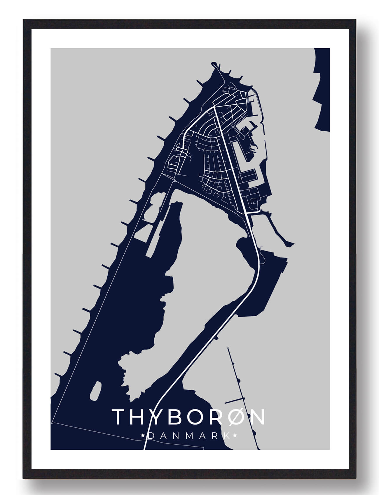 Thyborøn plakat - mørkeblå (Størrelse: S - 21x29,7cm (A4))