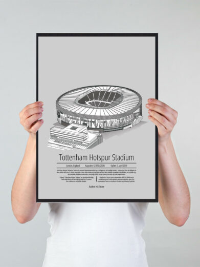 Fodbold plakat med Tottenham stadion. Denne fodbold plakat med Tottenham er i flot stilren grå baggrund