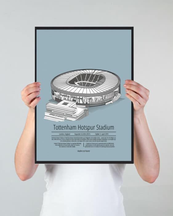 Fodbold plakat med Tottenham stadion. Denne fodbold plakat med Tottenham er i flot stilren lyseblå baggrund