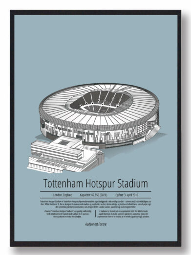 Fodbold plakat med Tottenham stadion. Denne fodbold plakat med Tottenham er i flot stilren lyseblå baggrund