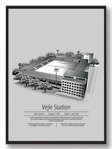 Fodbold plakat med Vejle stadion. Denne fodbold plakat med Vejle er i flot stilren grå baggrund