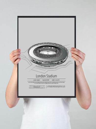 Fodbold plakat med West Ham stadion. Denne fodbold plakat med West Ham er i flot stilren grå baggrund