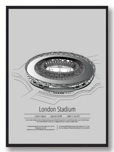 Fodbold plakat med West Ham stadion. Denne fodbold plakat med West Ham er i flot stilren grå baggrund