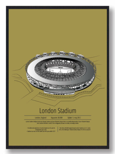 Fodbold plakat med West Ham stadion. Denne fodbold plakat med West Ham er i flot stilren gul baggrund