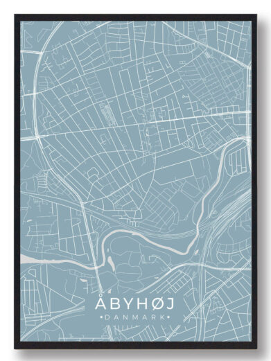 Åbyhøj byplakat i stilrent design. Denne Åbyhøj byplakat er med lyseblå baggrund og viser Åbyhøj fra sin smukkeste side
