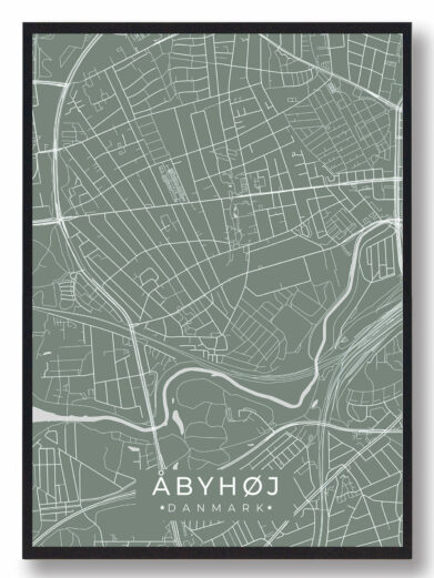 Åbyhøj byplakat i stilrent design. Denne Åbyhøj byplakat er med grøn baggrund og viser Åbyhøj fra sin smukkeste side
