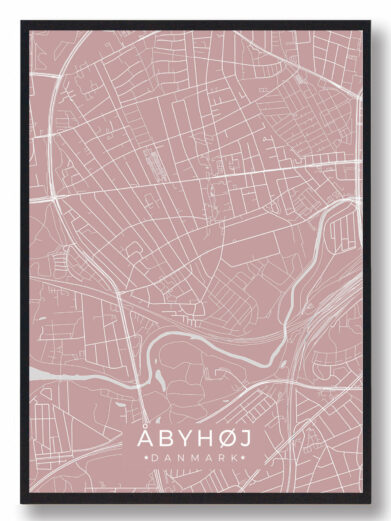 Åbyhøj byplakat i stilrent design. Denne Åbyhøj byplakat er med rosa baggrund og viser Åbyhøj fra sin smukkeste side