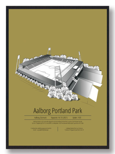 Fodbold plakat med Aalborg AaB stadion. Denne fodbold plakat med Aalborg AaB park er i flot stilren gul baggrund