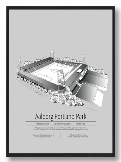 Fodbold plakat med Aalborg AaB stadion. Denne fodbold plakat med Aalborg AaB park er i flot stilren grå baggrund
