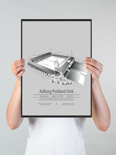 Fodbold plakat med Aalborg AaB stadion. Denne fodbold plakat med Aalborg AaB park er i flot stilren grå baggrund