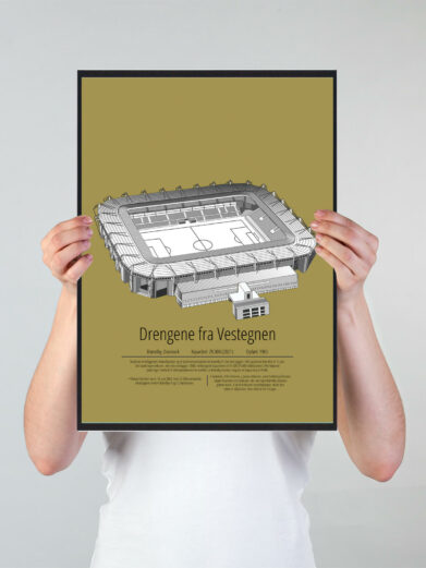 Fodbold plakat med Brøndby IF stadion. Denne fodbold plakat med Brøndby IF park er i flot stilren gul baggrund
