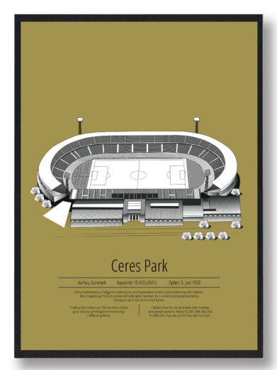 Fodbold plakat med AGF stadion. Denne fodbold plakat med AGF er i flot stilren gul baggrund