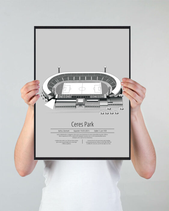 Fodbold plakat med AGF stadion. Denne fodbold plakat med AGF er i flot stilren grå baggrund